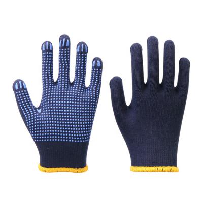 China Wear Resistant General Purpose And Non Slip 10 Gauge Navy Blue Cotton PVC Dotted Glove for sale