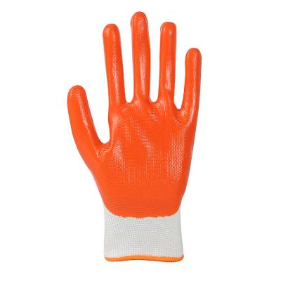 China Good quality 13G breathable stretchy warm white polyester orange nitrile coated glove for sale