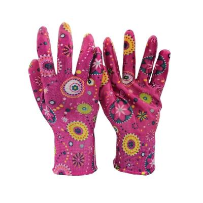 China Breathable Stretch Customized Floral Printed Nitrile Coated Gloves For Gardening Planting for sale