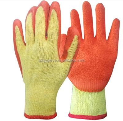 China Anti-smash Latex Gloves 10gauge Yellow Cotton Orange Latex Coated Gloves for sale