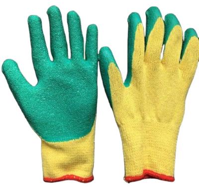 China Anti-smash Latex Gloves 10gauge Cotton Green Yellow Latex Coated Gloves for sale