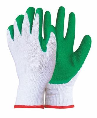 China Anti-smash latex plain coated gloves 10gauge raw white cotton green latex coated gloves for sale