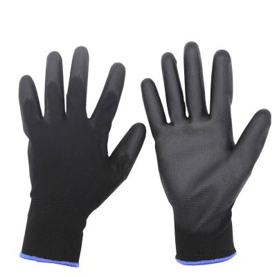 China General Purpose Black PU Coated Gloves 13gauge Polyester / Nylon Coated Gloves for sale