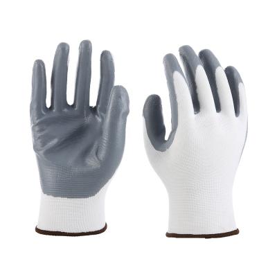 China General Purpose 13 Gauge White Gray Polyester Nitrile Coated Working Gloves for sale