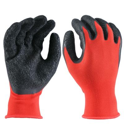 China 13G Anti-Slip Cut Out Glove Red Polyester Latex Ply Coated Work Safety Glove for sale