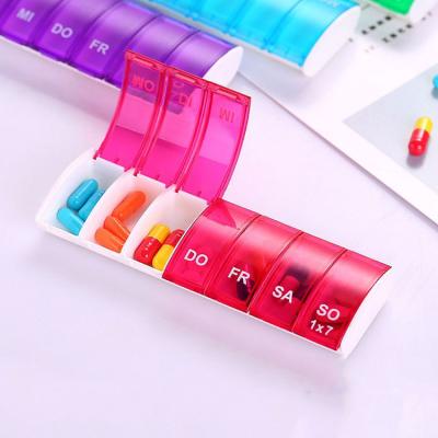 China PP Wholesale Plastic Weekly Pills Organizer Round Colorful Cute Clear 7 Day Pill Box for sale