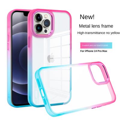 China Shockproof Case For iPhone 14 Pro Max Phone Case Cover 11 12 13 Transparent Metal Tpu PC Metal Gradient Color Mobile Cell Phone Case for sale