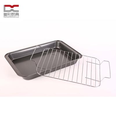 China Factory Directly Supply Food Safety 2Pcs Sustainable Metal Carbon Steel Non Stick Baking Rotisserie with S.S Rack BBQ Grill Pan and Griddle Pan for sale