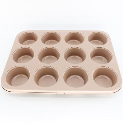 China Factory Offered Branded Xynflon Coating Viable High Quality Gold Non Stick Coating Carbon Steel 6/12 Cup Muffin Cup Baking Cake Pan for sale