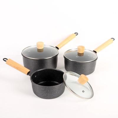 China 6Pcs Sustainable Carbon Steel Ceramic Coating Cookware Milk Pan and Non-Stick Marble Sauce Pan Set with High Tempered Glass Lid for sale