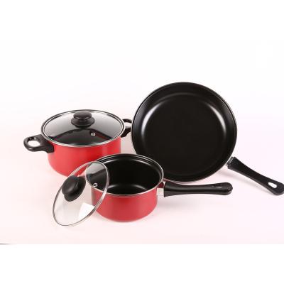 China 5Pcs Durable Iron Metal Interier Colorful Non-Stick Frying Pan Casserole Pot Cookware Kitchenware Cooking Set With Tempered Glass Cover for sale