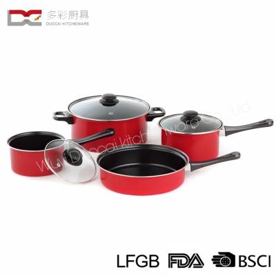 China 7Pcs Durable Iron Metal Interier Colorful Non-Stick Frying Pan Casserole Pot Cookware Kitchenware Cooking Set With Tempered Glass Cover for sale