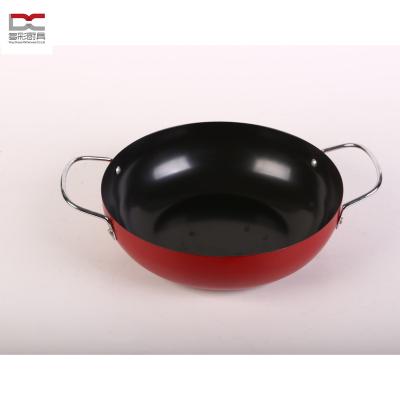 China Cookware Sustainable Factory Metal Carbon Steel Stainless Steel Handle Short Nonstick Coating Flat Around Bottom Chinese Frying Wok for sale