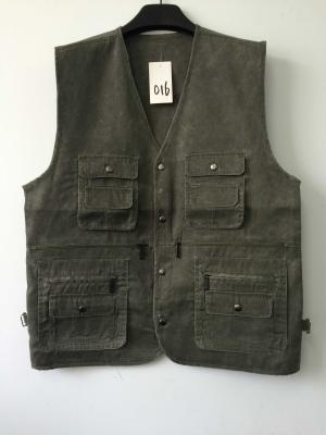 China vest, waistcoat, mens vest, 100% polyester, washed fabric, fishing vest, olive, S-3XL for sale