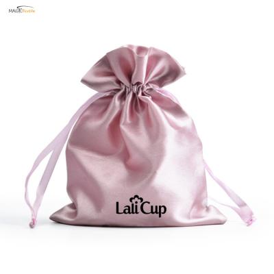 China Wholesale Promotion Custom Printed Satin Drawstring Hair Extension Pouch Red Wig Gift Packaging Bags for sale