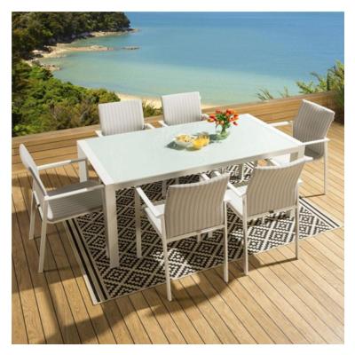 China Customized Comfortable Outdoor Metal Garden Patio Dining Furniture Set With Table And Chairs Te koop