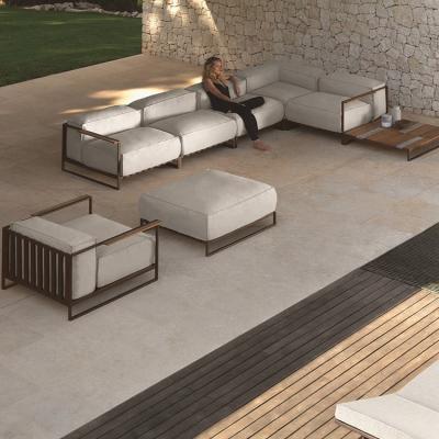 China Aluminum frame L shape garden sofa hotel yard villa luxury modern sectional patio sofa outdoor metal sofa en venta