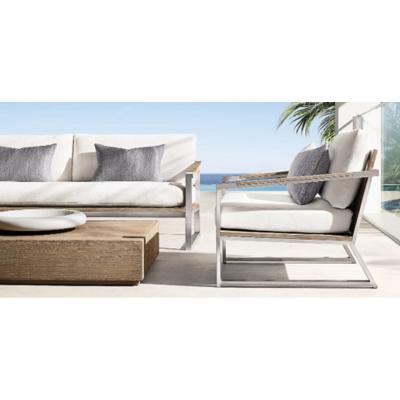 Китай High Quality Modern Aluminum Patio Garden Furniture Outdoor Courtyard Sofa Set With Teak Arm продается