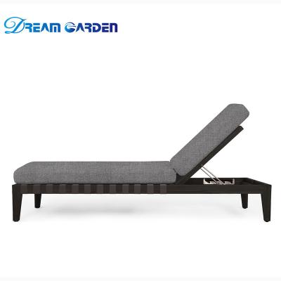 China Modern Luxury Garden Sets Outdoor Furniture Aluminum Rope Beach Folding Bed Black Metal Sun Lounger Sun Lounger for sale