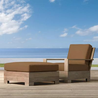 Κίνα Modern Luxury Wood Outdoor Furniture High Arm Garden Chair Wide Back Solid Wood Single Sofa With Stool Teak Lounge Chair προς πώληση