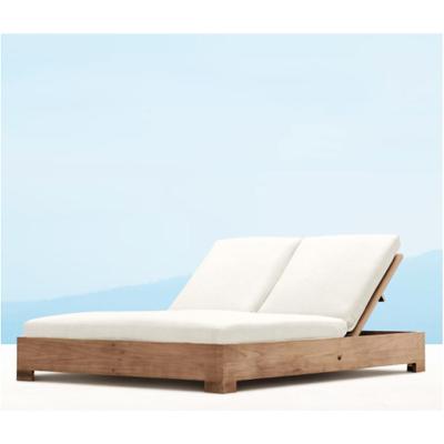 China Modern Outdoor Beach Pool Double Sun Sofa Garden Hotel Teak Wood Furniture Te koop