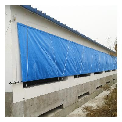 China Large Thrown Livestock and Poultry Houses Customize Blue Shade Curtain PE Cheap Sun Block Thickness Roll Sun Shade Cheap Fabric for sale