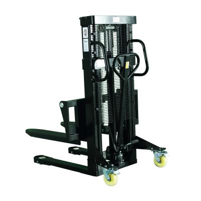 China Garment Shops Mobile Hydraulic Mini Manual Forklift Pallet Stacker 2 Tons Adjustable Forks for sale