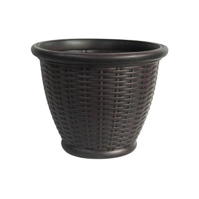 China Wholesale Eco-friendly Decorative Round Effect Rattan Flower Pots Resin Indoor Garden Plastic Plant Pot for sale