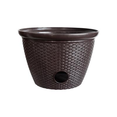 China Eco-friendly Round Decorative Wicker Modern Planter Plant Garden Rattan Flower Potted Plant Plastic Pots Containers for sale