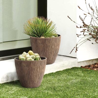 China Light Weigh Home Garden Flowering Plants Eco-friendly Large Outdoor Wooden Planter Texture Plastic Flower Pot for sale