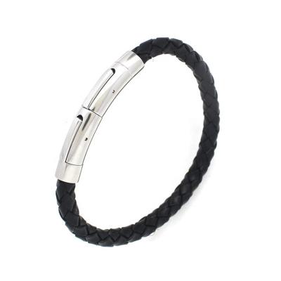 China Fashionable Stainless Steel Braided Leather Magnetic Clasp Bangle Premium Adjustable Custom Genuine Men's Leather Bracelets for sale