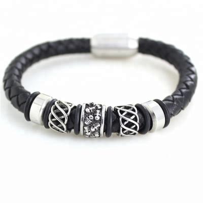 China Gothic Stainless Steel Fashion Skull Jewelry Stainless Steel Bangle Leather Bracelet for sale