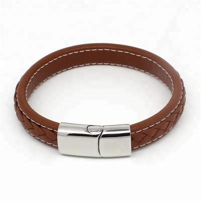 China Stainless Steel Mens Jewelry Stainless Steel Leather Bracelet for sale