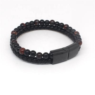 China FASHIONABLE Wholesale Custom Mens Bracelet Leather and Bead Bracelet for sale