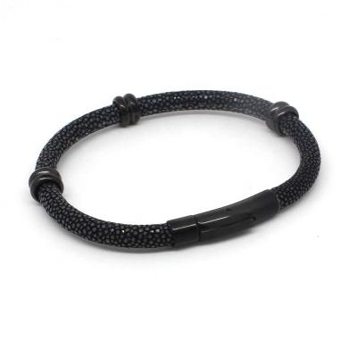 China High Quality Stainless Steel Mens Stingray Leather Bracelet With Stainless Steel Clasp for sale