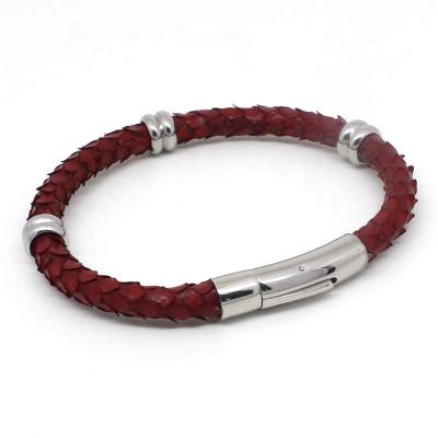 China China Wholesale Stainless Steel Luxury Snake Leather Bracelet With Stainless Steel Clasp for sale