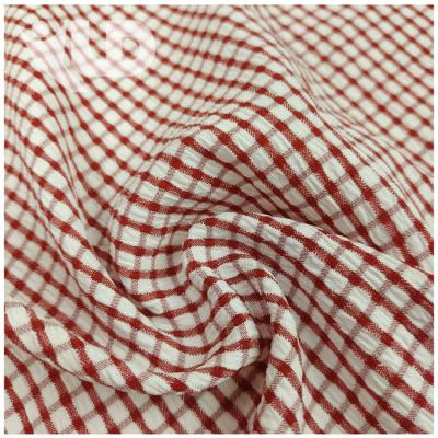 China Newly designed breathable stretch crepe grid fabric polyester spandex blended elastic yarn-dyed plaid garment fabric for sale