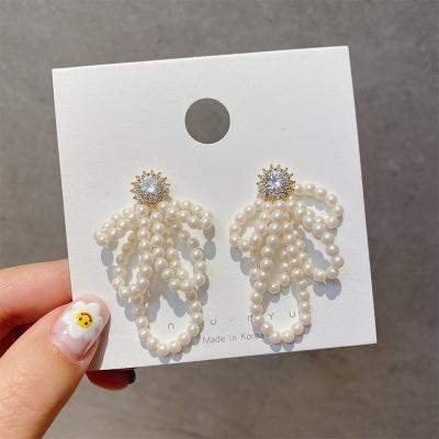 China Hot Selling EH21059 Natural Pearl Bow Tassel Drop Earrings Multi Trendy Trendy Women Jewelry Wholesale Gifts Aretes for sale