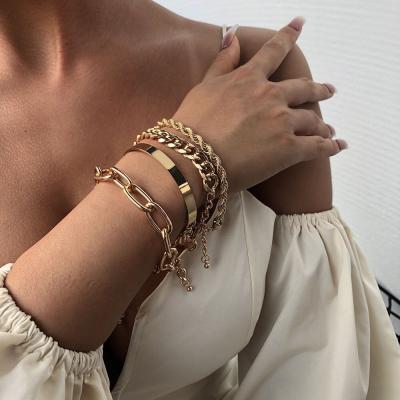 China SL21002 Trendy Fashion Jewelry Sets Tasty Alloy Plated Geometric Hollow Twist Charm Chain Bangle Bracelets Sets for sale