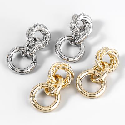 China EH22027 HOT Geometric Double Circle Hollow Twist Alloy Cuban Chain Women Fashion Jewelry Drop Earrings Wholesale Aretes for sale