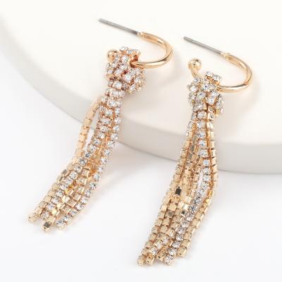 China EH22022 Europe&America Za Jewelry Crystal Diamond Drop Dangle Earrings Women Bulk Trendy Crochet Geometric Tassel Statement Bulk Aretes for sale