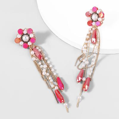 China Za EH22013 Best Selling Trendy Statement Tassel Pearl Rhinestone Geometric Flower Dangle Drop Earrings Women Shape Jewelry Gifts for sale