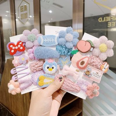 China Fashion Cute Color Bowknot Hairpin Set Fabric Plush Edging Clip Hairpin Handmade Hairpin Kids Hair Accessories Women Fashion BB Clip for sale