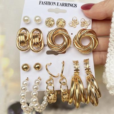 China BOHEMIA Statement Metal Earrings Acrylic Women Pearl Bohemian Earrings Set Big Geometric Circle Earring 2021 Aretes Fashion Jewelry for sale