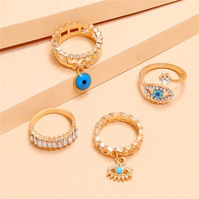 China Vintage 4Pcs/Set Gold Color Evil Rings For Women Vintage Boho Crystal Knuckle Eye Ring Set Female Party Jewelry Gift for sale