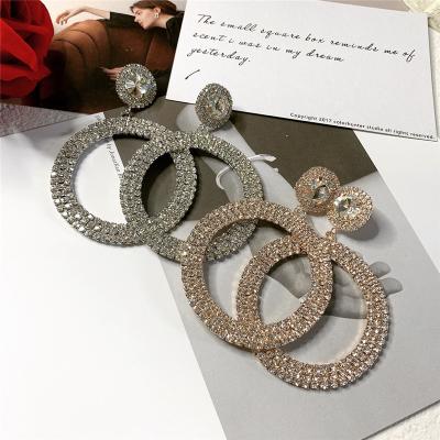 China TRENDY Pendientes circle rhinestone statement earrings women fashion drop jewelry wholesale custom made jewelry for sale