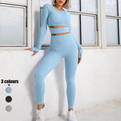 China New Eco-Friendly Recycled Nylon Long Sleeve Breathable Two Piece Set Yoga Sports Wear Yoga Pant Set Women for sale