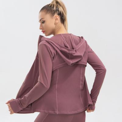 China Wholesale Breathable Hooded Long Sleeve Zipper Hooded Jackets Yoga Jacket Coat Yoga Jackets Sportswear Gym Clothing Women Tight Tops for sale