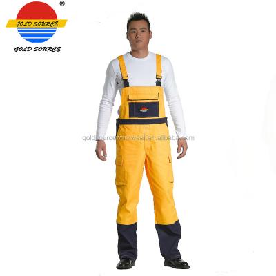 China Yellow Denim Workwear Anti-Shrink Bib Pants Handy Craftsman Bib Overall for sale