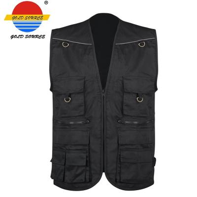 China Black Workwear Mens Vest Anti Shrink Hunting Backyard Cargo Photographic Vest With Multi Functional Pockets for sale